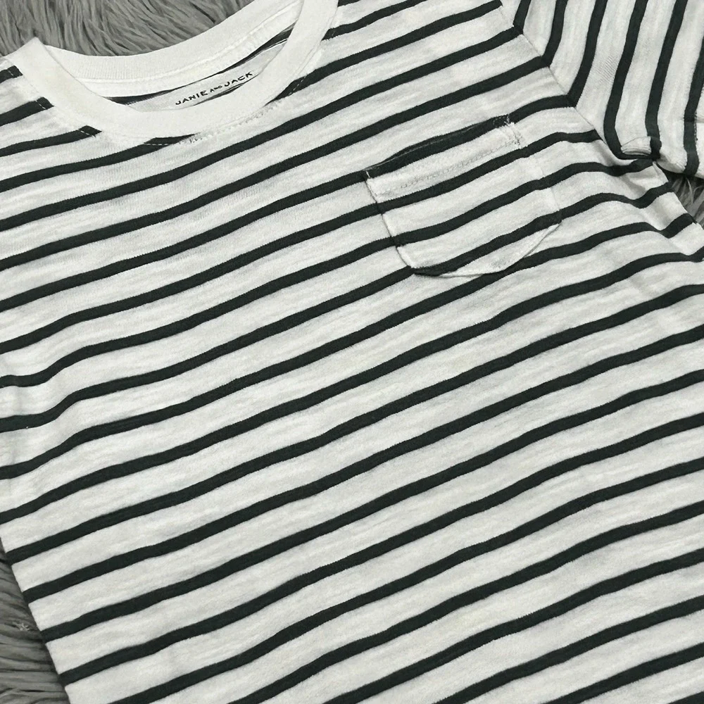 Janie And Jack Boys Basic White And Grey Stripe T With Pocket Size 2T NEW In Bag